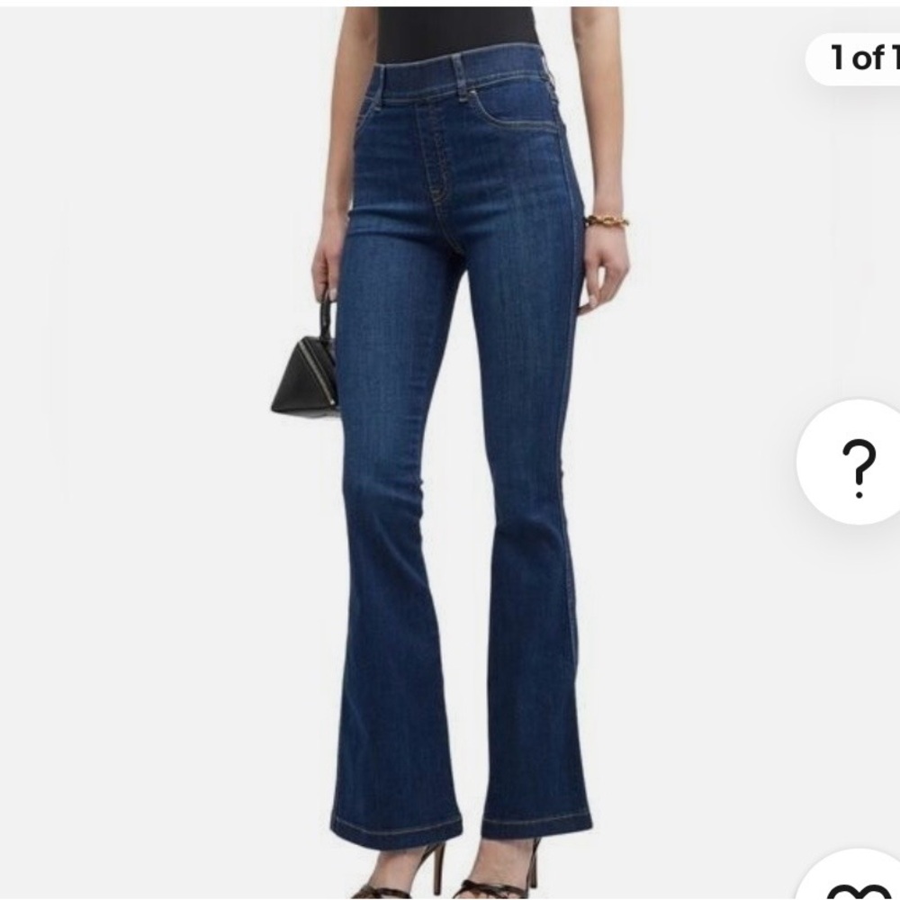 #488 SPANX Dark Indigo High-Rise Flare Jeans. Tall - Picture 2 of 10